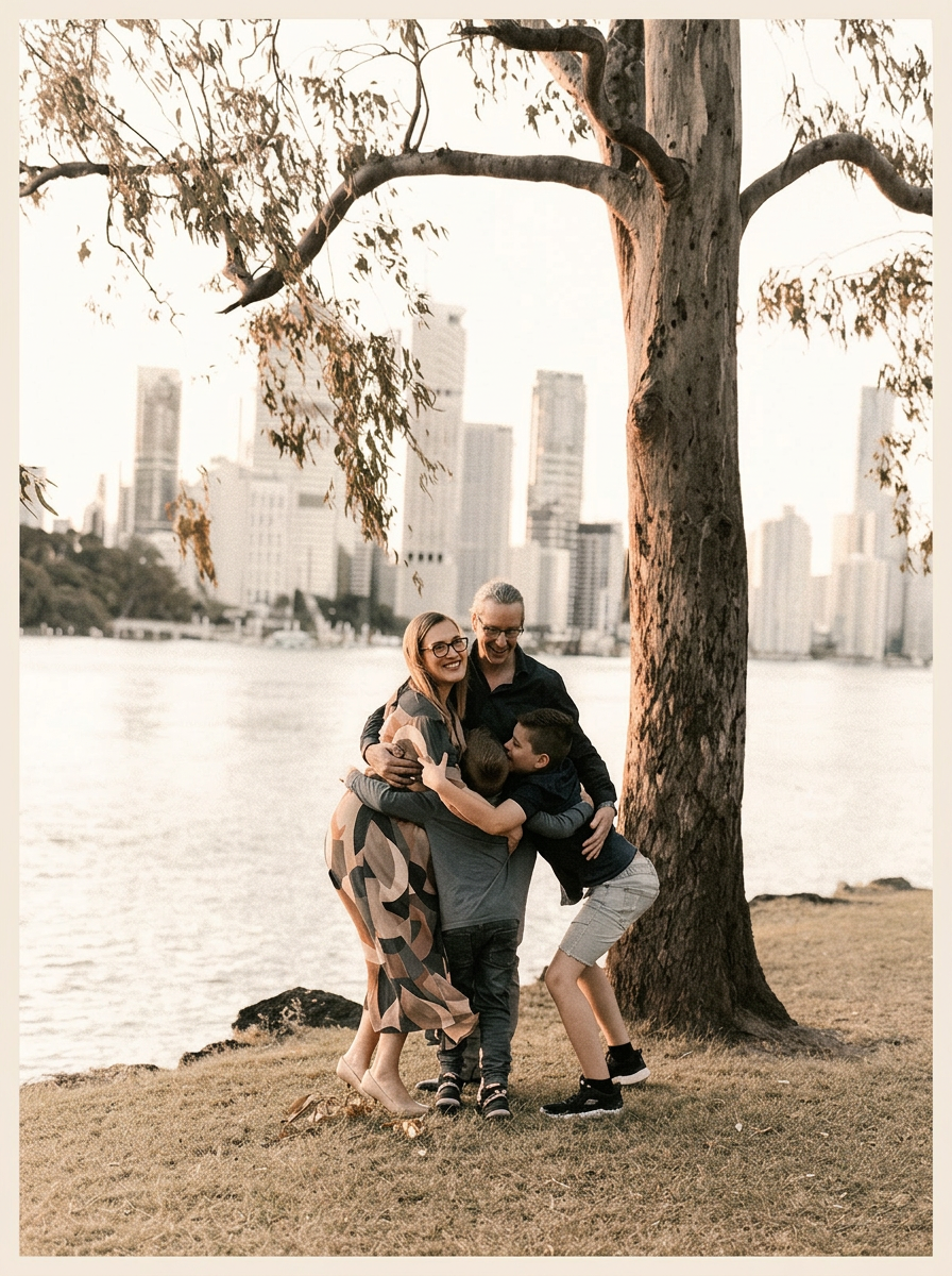 Sophie Pettigrew at home with her family, Brisbane