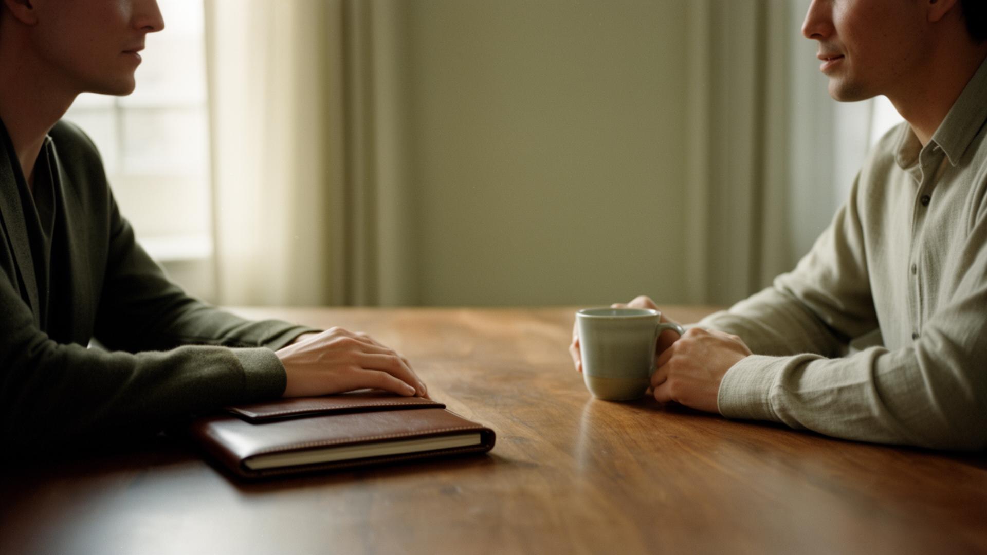 A discreet, considered conversation across a warm timber table